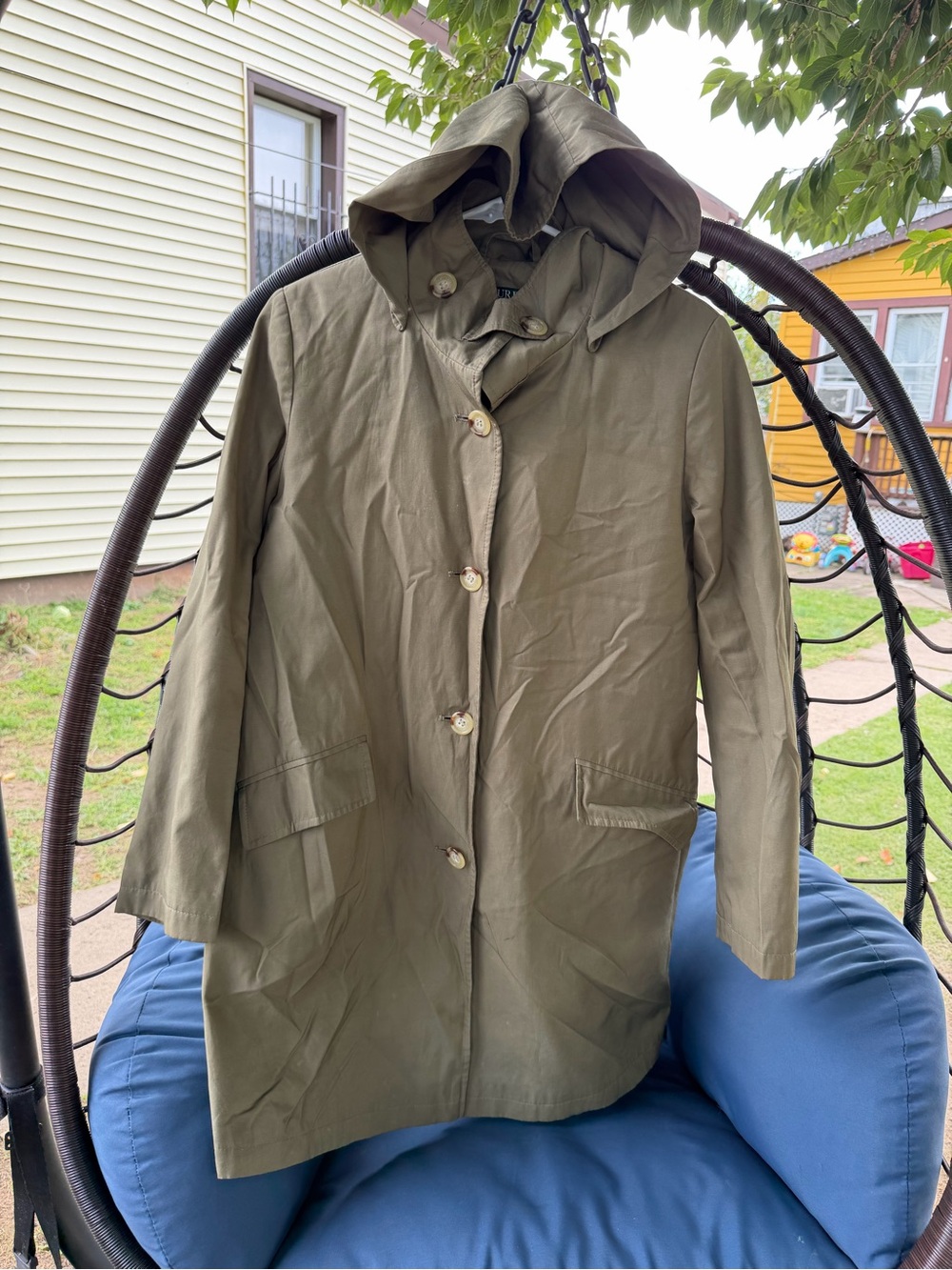 Ralph Lauren Olive Hooded Trench Coat